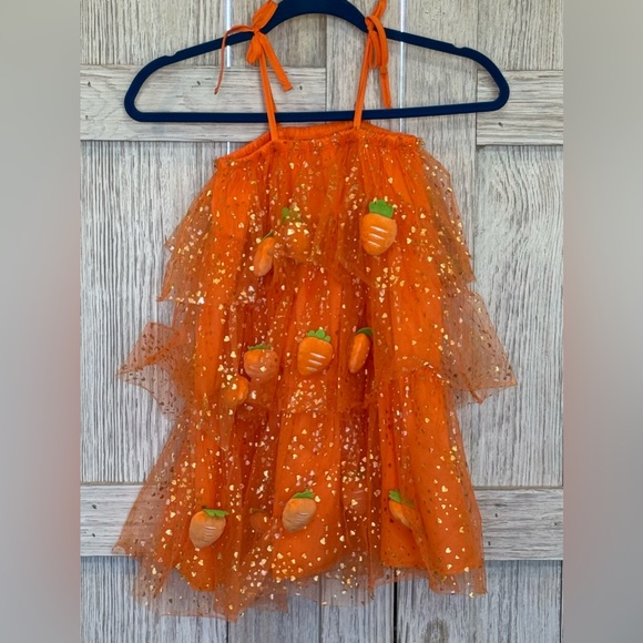 Unbranded Other - Orange Tulle Easter Dress with 3D Carrot Design sz 120 = girls 5/6.